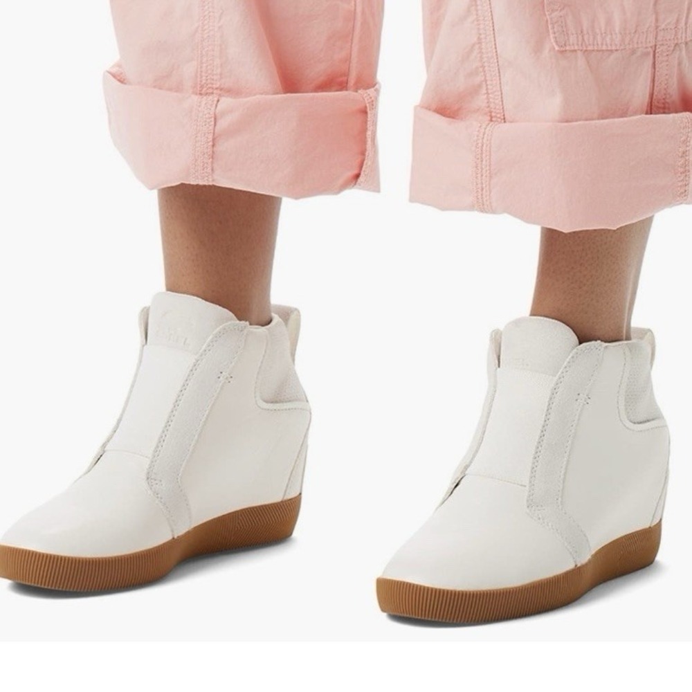 Sorel Out‎ N About Wedge Leather Bootie, Ankle Boots White/Sea Salt, Size 8 NWT